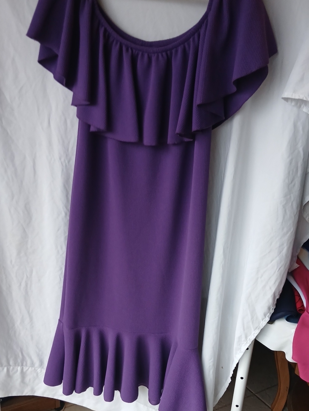 LuLaRoe Deep Purple Ruffle Off-Shoulder Dress